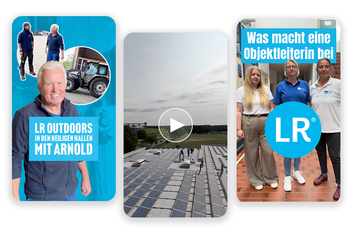Drei mobile Screens von Auszügen aus den Reels von LR Facility Services.
