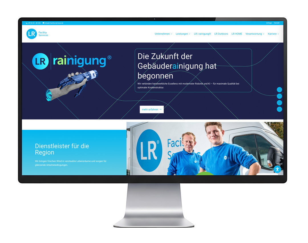 Ein Monitor mit dem Screen der Website von LR Facility Services GmbH